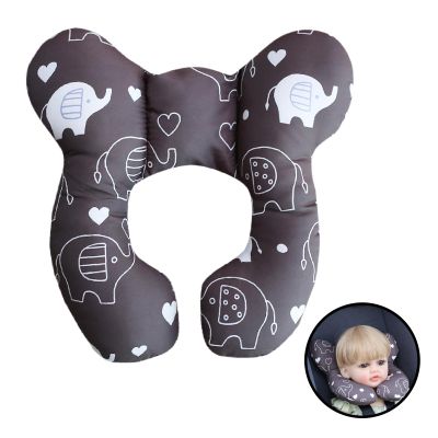 HPIENOYA U-Shaped Baby Travel Pillow for Car Seat,Pushchair, Stroller,Soft Neck Support, Ideal for Babies 1-4 Years -Comfortable Baby Car Seat Head Support (Black Elephant)