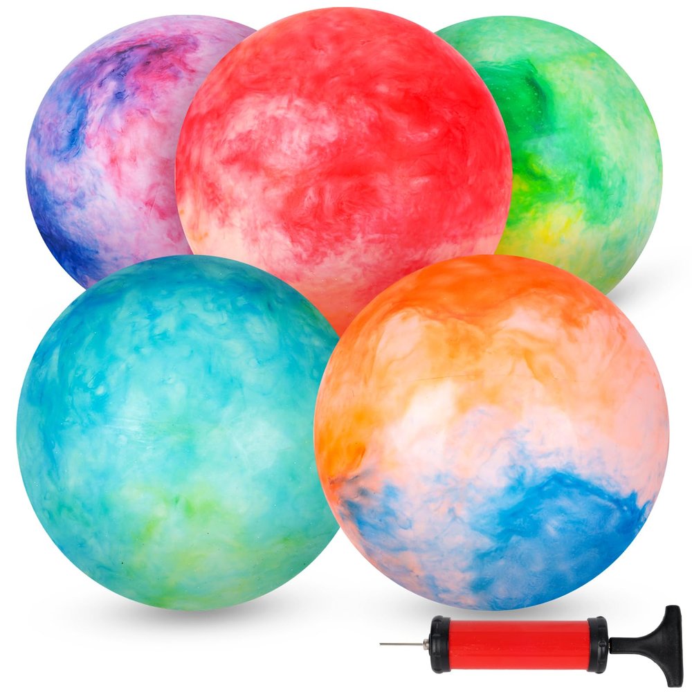 3 otters Inflatable Playground Ball, 5 PCS Marbleized Bouncy Balls 9 Inches Rubber Sensory Kickballs, for Kids Adults Indoor & Outdoor Games, Beach Party Gifts