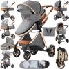 MoLi 2 in 1 Baby Bassinet Stroller, Convertible Foldable Standard Stroller, Reversible Pushchair Infant Buggy Carriage, Portable High Landscape Pram for Toddler Newborn, Aluminum Alloy (2USV9-GREY) view 1
