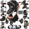 2 in 1 Baby Stroller, Convertible Foldable Standard Stroller, Reversible Pushchair Infant Buggy Carriage, Portable High Landscape Pram for Toddler Newborn, Aluminum Alloy (225 Black Gold) view 1