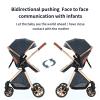 2 in 1 Baby Stroller, Convertible Foldable Standard Stroller, Reversible Pushchair Infant Buggy Carriage, Portable High Landscape Pram for Toddler Newborn, Aluminum Alloy (225 Black Gold) view 4