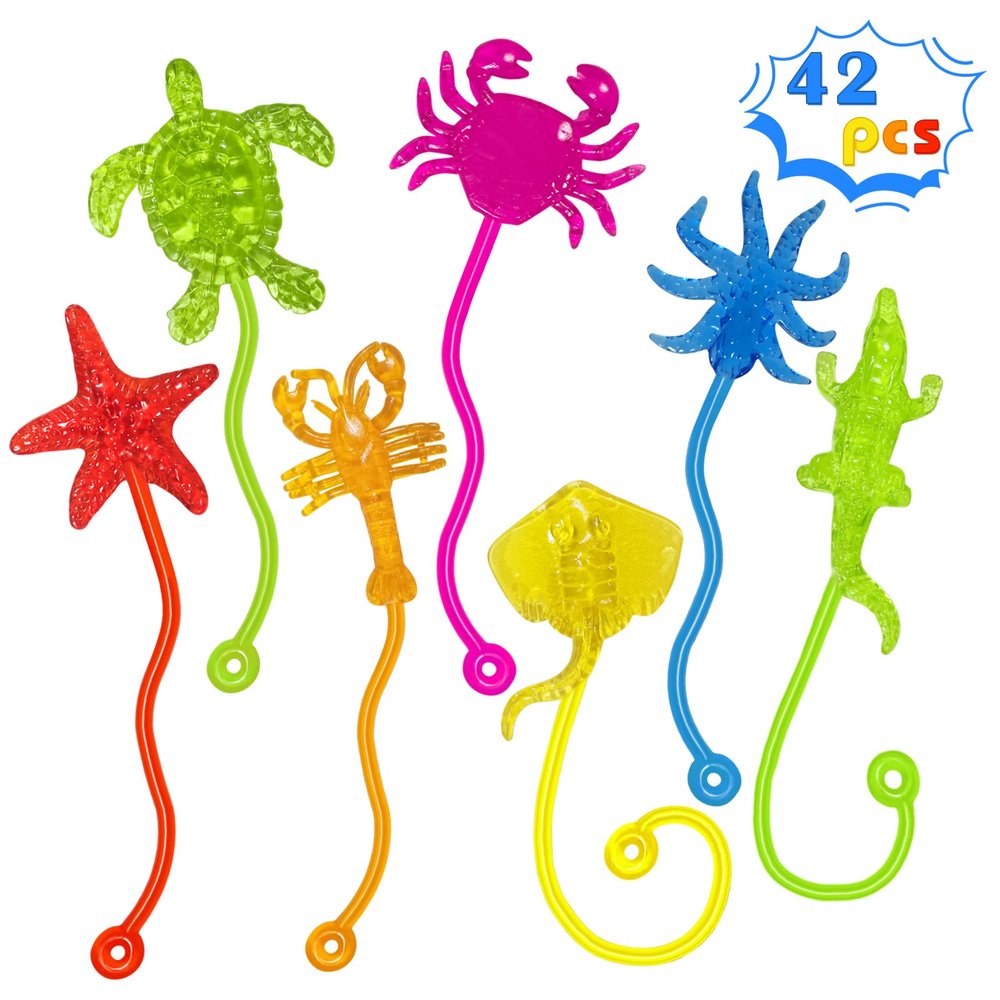 Sticky Hands Bulk 42PCS Ocean Animal Party Favors for Kids Stretchy Sticky Hand Fidget Toys Goodie Bag Stuffers Treasure Box Toys for Classroom Prizes Birthday Party Supplies Easter Egg Fillers