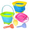 Xgunion Collapsible Beach Sand Bucket 3 Packs Foldable Buckets Set with Shovels & Mesh Bag Collapsible Beach Toys for Kids Summer Sand Buckets for Kids Cruise Beach Essentials view 1