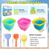 Xgunion Collapsible Beach Sand Bucket 3 Packs Foldable Buckets Set with Shovels & Mesh Bag Collapsible Beach Toys for Kids Summer Sand Buckets for Kids Cruise Beach Essentials view 2
