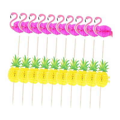 Cabilock 20pcs Flamingo Pineapple Honeycomb Food Picks Decorative Cupcake Toppers for Birthday Party Luau and Tropical Celebrations Safe Material