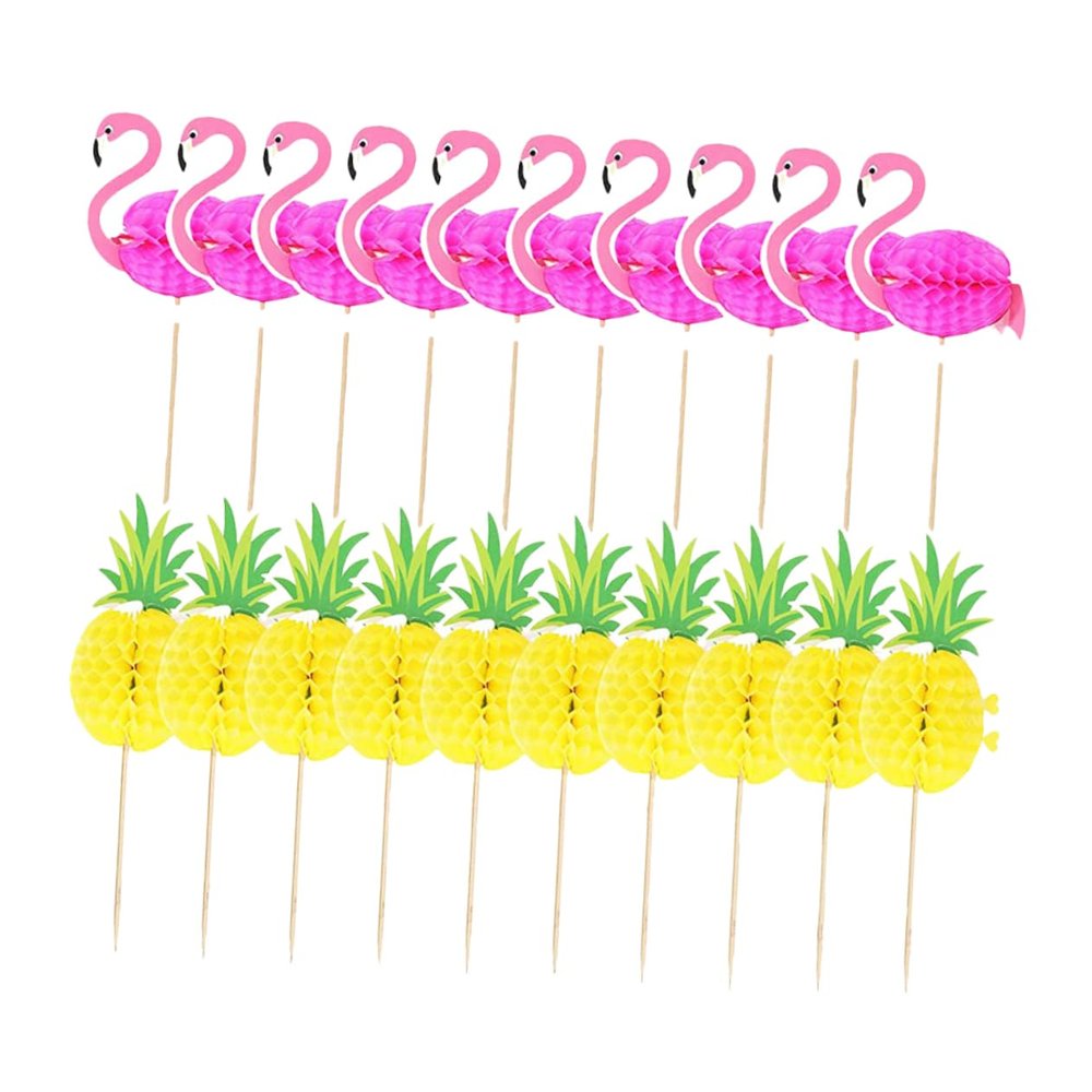 Cabilock 20pcs Flamingo Pineapple Honeycomb Food Picks Decorative Cupcake Toppers for Birthday Party Luau and Tropical Celebrations Safe Material