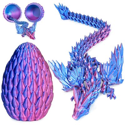 3D Printed Dragon Eggs with Articulated Fly Dragon Inside, Collectible Figurines Fidget Toy for Adults Kids Birthday Easter Christmas White Elephant Gifts for Friends Colleagues(Purple, M size)