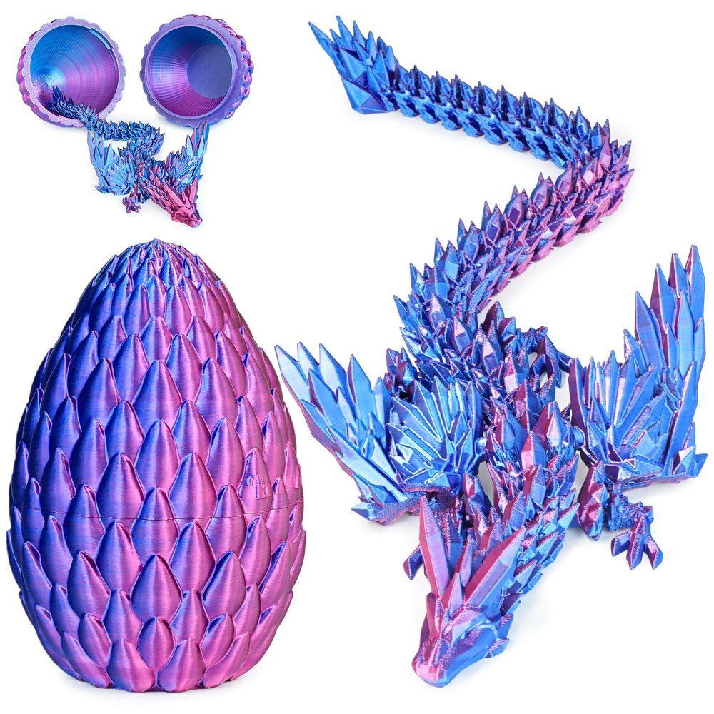 3D Printed Dragon Eggs with Articulated Fly Dragon Inside, Collectible Figurines Fidget Toy for Adults Kids Birthday Easter Christmas White Elephant Gifts for Friends Colleagues(Purple, M size)