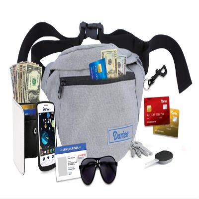 Darice Fanny Pack Phone Wallet Purse Set for Boys - Pretend Play Toy Money Purse Set for Kids - Kids Fanny Pack Playset with Toy Wallet, Money, Keys, Credit Card, Phone, Glasses and More