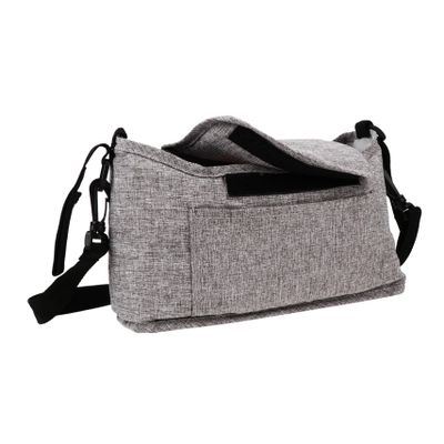 Abaodam Stroller Organizer Bag with Phone Pocket and Shoulder Strap Non-slip Multi-functional Pouch for Parents Large Capacity Accessory Holder Linen Gray