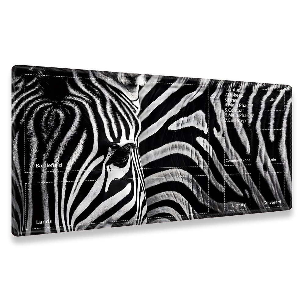 Zebra Stripe Pattern Playmats with Zones V1 for MTG TCG 24 x 14 inches Card Game Players and Anime Enthusiasts, Protects Cards Enhances Grip, Larger Gaming Area - Multipurpose Artistic Mat