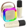 Aplsinvivi Mini Karaoke Machine Speaker for Kids, Toys for Girls Boys Friends Age 3-12+, Birthday Gifts Portable Bluetooth Speaker with Wireless Mics for 5 6 7 8 9 10 11 Years Teens Girl Boys, Beige view 1