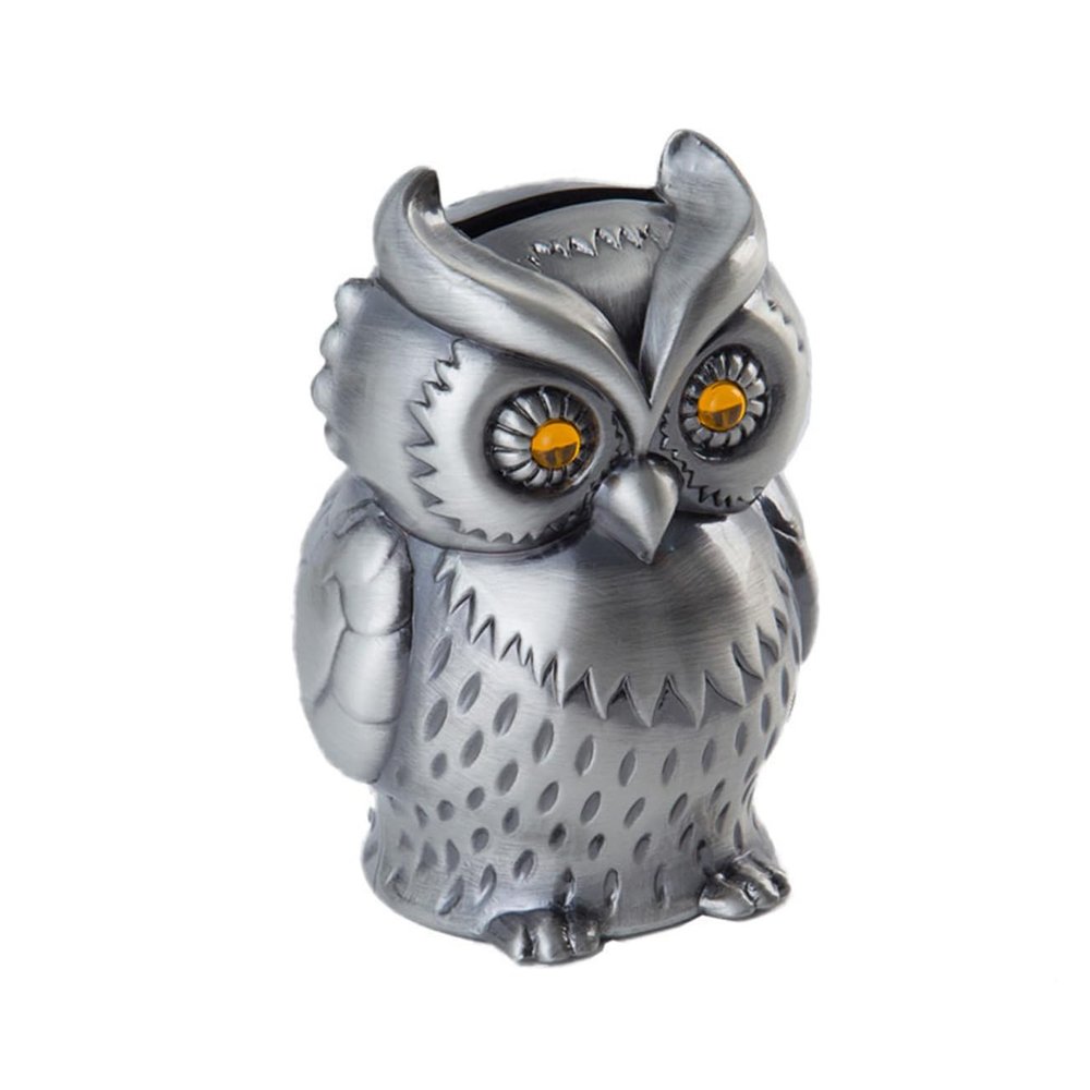 Abaodam Owl Coin Bank Zinc Alloy Owl Piggy Bank for Boys and Girls Coin Box Adorable Cartoon Money Box Desktop Ornament