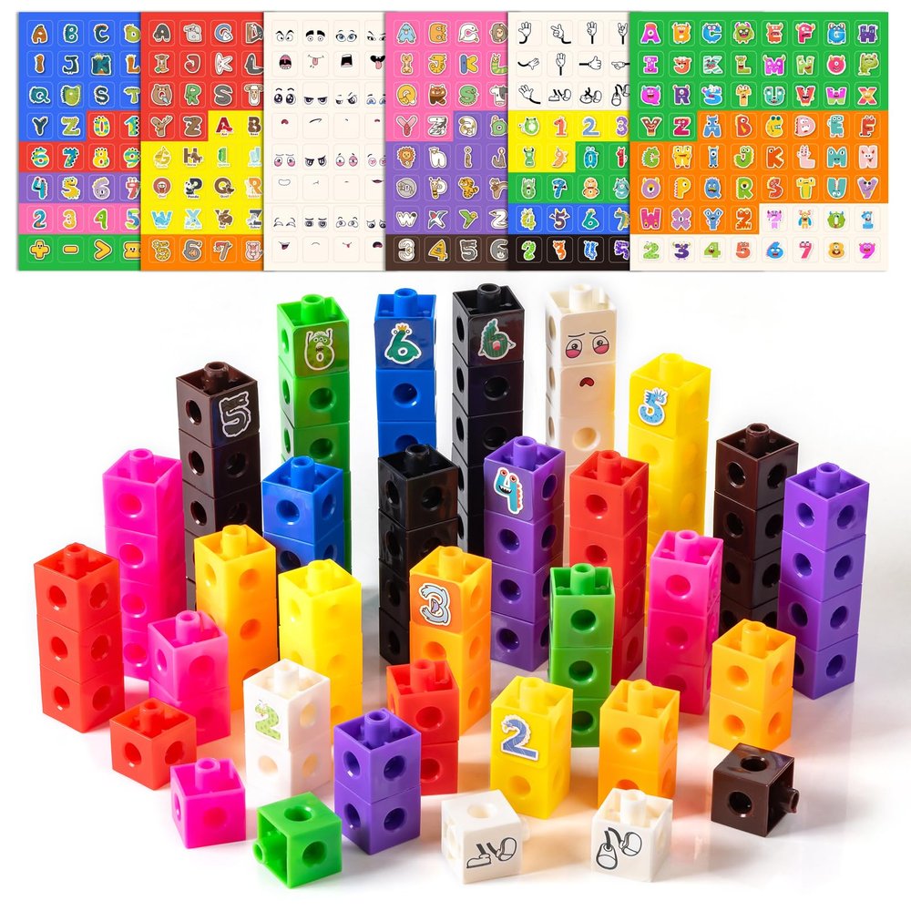 Odoorgames 100 Pcs Math Linking Cubes with 384 Cartoon Stickers