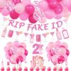 21st Birthday Decorations for Her, Pink Champagne Wine Bottle 21st Birthday Party Decoration for Women, RIP Fake ID Banner, Cake Topper, Balloons for Girls Twenty-One Year Old Bday Party Supplies view 1