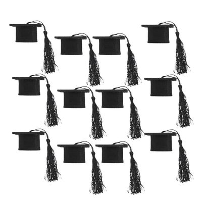 Amosfun 12pcs Mini Graduation Wine Bottle Caps Tassels Cap Decorations for Graduation Parties Family Gatherings and Photo Shoots Non-woven Design
