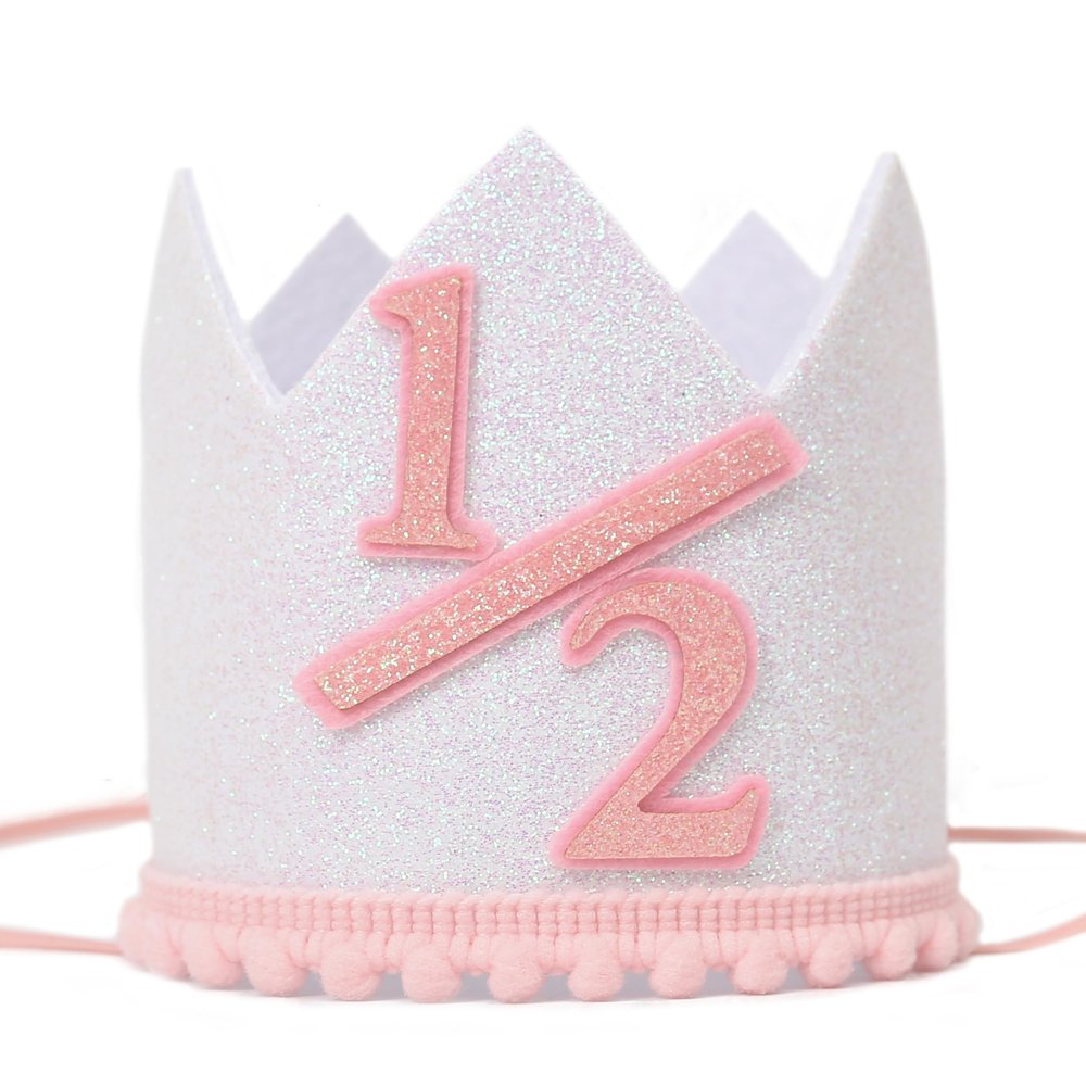 1/2 Birthday Party Hat Decorations - Baby Girl Half Birthday Headwear - Boho Natural Hat For Kids - 6 Month Glitter Crown For Babies - Kids Party Photo Booth Prop