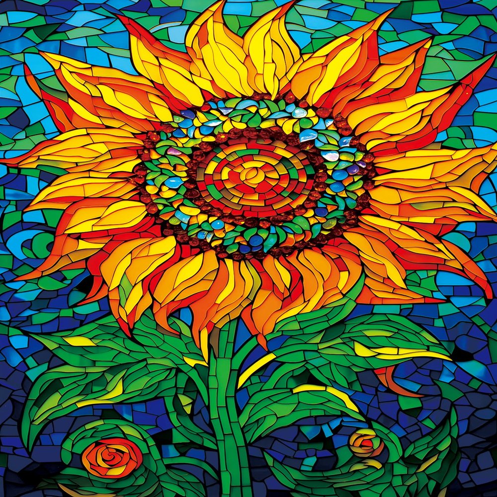 Bgraamiens Puzzle-Glass Sun Flower-1000 Pieces Rectangle Puzzle Stained Glass Art Color Challenging Beautiful Jigsaw Puzzles for Adults (GlassSun Flower)