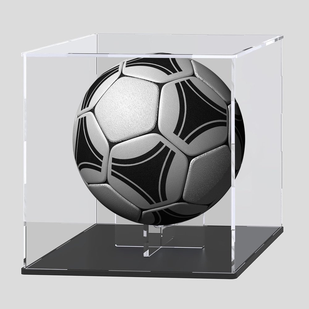 CANCLEAR Acrylic Display Case with Ball Stand for Full Size Footballs, Versatile Clear Acrylic Display Box for Sport Souvenirs Showcase