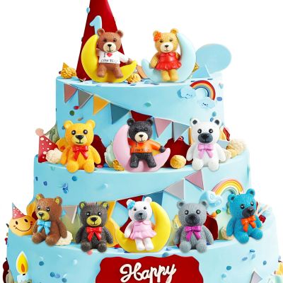 10 Pieces Bear Cake Topper Baby Shower Mini Bear Cake Decorations Bear Cake Toppers for Baby Shower Birthday Party Decorations