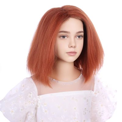 DUDUWIG Orange Brown Straight Wig Short Orange Side Part Wig for Halloween Cosplay Heat Resistant Synthetic Wigs with Wigs Cap (Small Size)