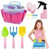 Kids Pink Gardening Tools Set, Garden Tools for Kids with Watering Can, Shovel, Rake, Gloves, Waterproof Apron with Pocket, Storage Bag and DIY Bookmark Gardening Kits Birthday Christmas Easter Gift view 1