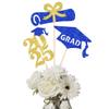 12 Pack 2025 Graduation Centerpiece Sticks Assembled Glitter Class of 2025 So Proud of You Cake Toppers Diploma Grad Cap Table Centerpiece Sticks for 2025 Graduation Theme Party Blue Gold view 1