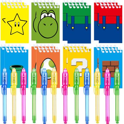Jiaoohoo 24 Pcs Super Bros Party Favors | Set of 12 Invisible Ink Pen and 12 Super Bros Mini Notepads | Gift Bag Stuffers for Super Bros Party Supplies