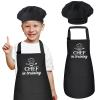 XLSXEXCL Kids Apron and Chef Hat Set, CHEF in training Apron Adjustable Child Aprons Chef in Training Funny Aprons with 2 Pockets for Boys and Girls (Black) view 1