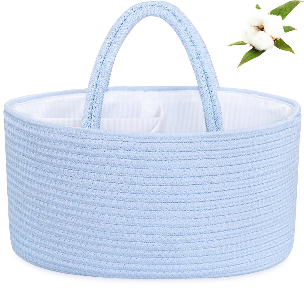 ABenkle Diaper Caddy Organizer, Boho Rustic Cotton Rope Nursery Baby Basket, Changing Table Organizer for Baby Diaper Storage and Baby Shower