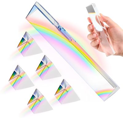 CASTEMYZID 6pcs Clear Triangular Prism for Photo Rainbow Lights Crystal Optical Prisms Glass Physics Teaching Refracted Light Spectrum Students Presents Gift,100mm/4inch (100 * 30 * 30 * 30mm)