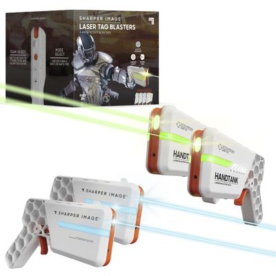 Sharper Image Tag Blaster Set 4-Pack with Lights & Sounds, 110-ft Range, 7 Team Colors, Dual Firing Modes| Indoor & Outdoor Game for Kids Teens Adults| No Vests Needed, White