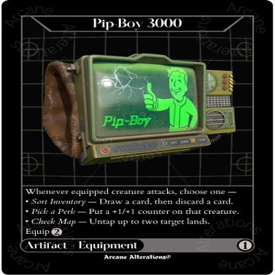 Arcane Alterations Custom Proxy Trading Card - Pip Boy 3000 Fallout Crossover - Green, Sci-Fi, Mint, 1 Piece