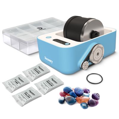 Discovery Rock Tumbler Deluxe Set  Stone Polishing Kit with Rocks, 4 Grits, Gem Case| STEM Science Project Kit for Kids & Beginners| Cool Toy for Boys & Girls Ages 8+