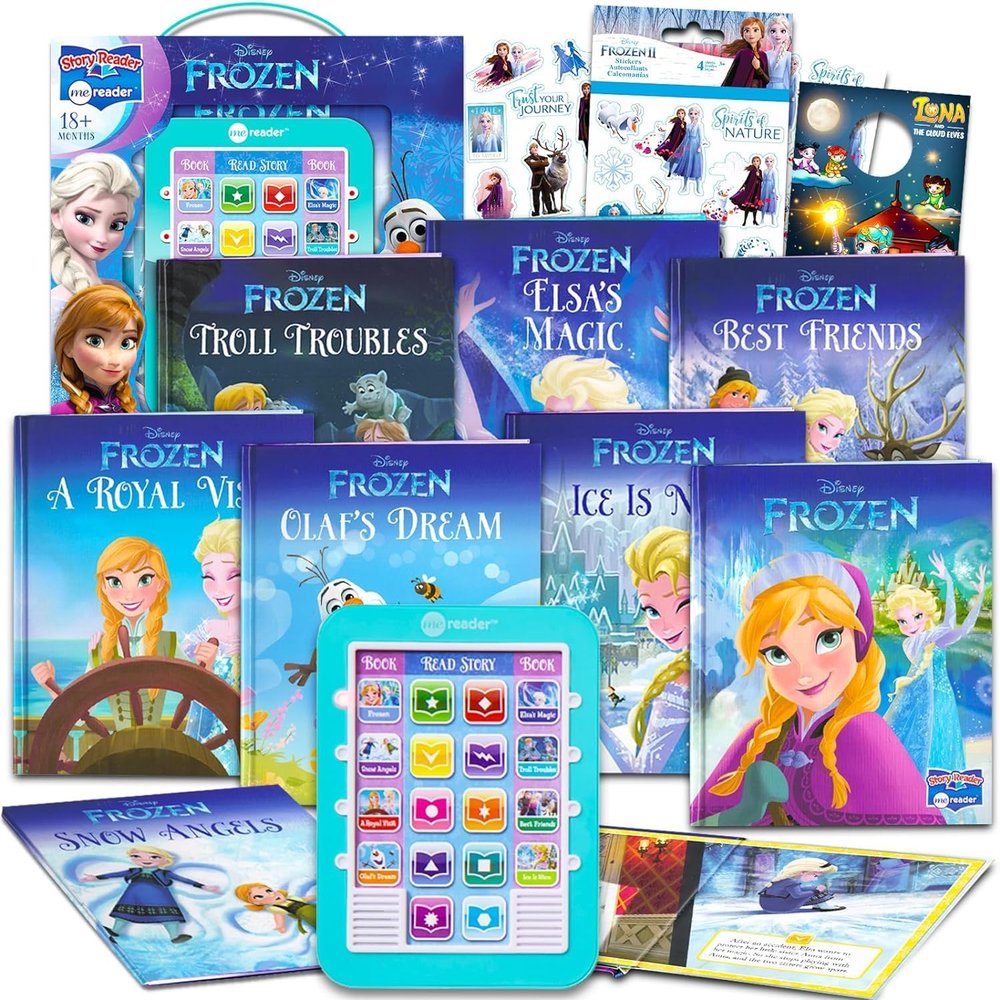 Disney Frozen Me Reader Electronic Reader 8 Book Bundle - 8 Disney Frozen Books for Toddlers, Kids Featuring Elsa, Anna, and Olaf Plus Stickers, More | Frozen Learning Toys Set