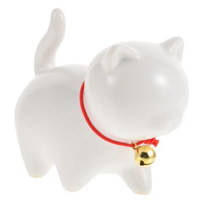 ABOOFAN Tea Pet Home Cat Decor Ceramic Cat Adornment Cartoon Cat Decor Home Cat Adornment Cat Ornament with Bell Ceramic Desktop Decor Ceramic Cat Decoration Porcelain, 9.5x4x7.5cm, White, 371PK3109P