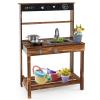 HONEY JOY Mud Kitchen, Fir Wood Outdoor Play Kitchen for Toddlers, Realistic Faucet & Garden Sink, Stoves, Chalkboard, Storage Shelf, Outdoor Kitchen Playset, Mud Kitchen for Kids Outdoor Backyard view 1