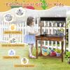 HONEY JOY Mud Kitchen, Fir Wood Outdoor Play Kitchen for Toddlers, Realistic Faucet & Garden Sink, Stoves, Chalkboard, Storage Shelf, Outdoor Kitchen Playset, Mud Kitchen for Kids Outdoor Backyard view 2