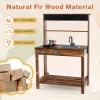 HONEY JOY Mud Kitchen, Fir Wood Outdoor Play Kitchen for Toddlers, Realistic Faucet & Garden Sink, Stoves, Chalkboard, Storage Shelf, Outdoor Kitchen Playset, Mud Kitchen for Kids Outdoor Backyard view 4