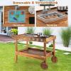 Costzon Mud Kitchen, Outdoor Play Kitchen with Sink, Faucet, Stoves and Cooking Accessories, Storage Shelf, Toddler Wooden Rolling Mud Table Cart, Mud Kitchen for Kids Outdoor view 4