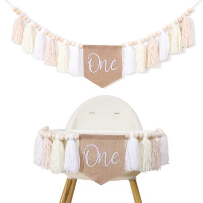 1st Birthday High Chair Banner - Girls Birthday Party Decorations,Highchair Banner Photo Backdrop (White)