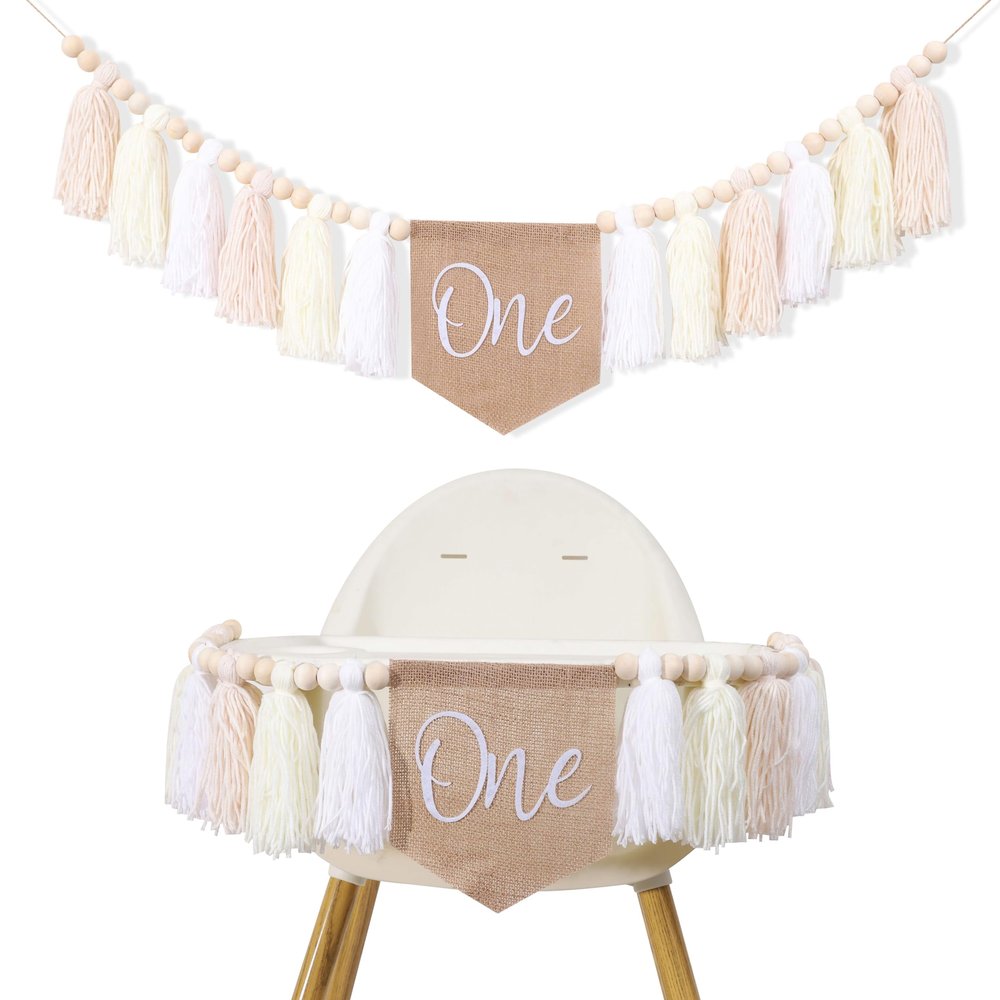 1st Birthday High Chair Banner - Girls Birthday Party Decorations,Highchair Banner Photo Backdrop (White)