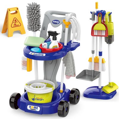 Toddler Cleaning SetKids Cleaning Toy SetNew 29-Piece Detachable Kids Cleaning Set for Toddlers - Pretend Play Educational Cleaning Carts (Blue)