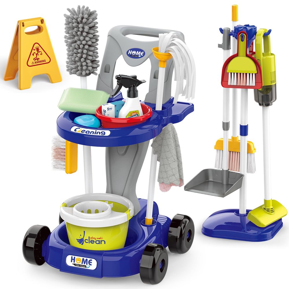 Toddler Cleaning SetKids Cleaning Toy SetNew 29-Piece Detachable Kids Cleaning Set for Toddlers - Pretend Play Educational Cleaning Carts (Blue)