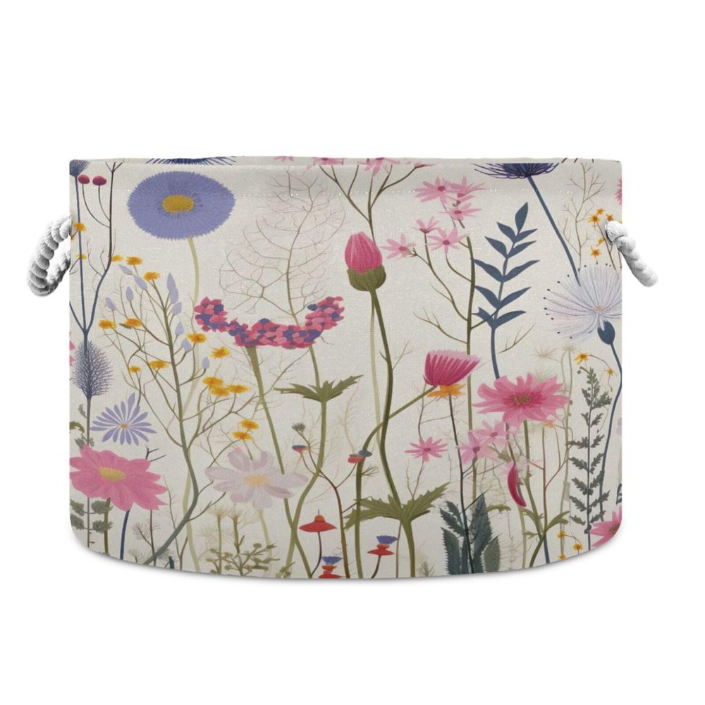 Flradish Ccolorful Flowers Cotton Rope Baske,20" X 20" X 14" Woven Baby Soft Waterproof Laundry Baskets with Handles,Toy Basket for Storage,Living Room,Toy,Blankets,Clothes