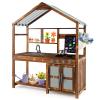 Costzon Mud Kitchen for Kids Outdoor, Wooden Pretend Play Kitchen w/Canopy, Chalkboard, Stove, Removable Sink, Cooking Accessories & Storage, Montessori Toy for Preschool, Backyard, Garden (3+ Years) view 1