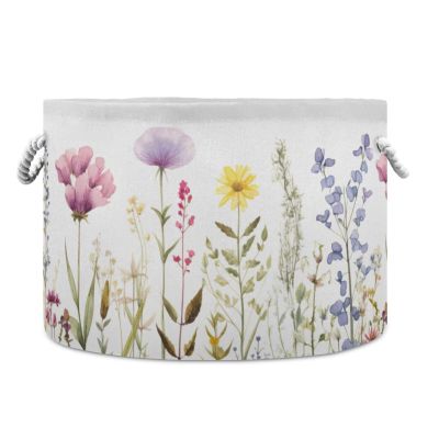 Flradish Colorful Flowers Cotton Rope Baske,20" X 20" X 14" Woven Baby Soft Waterproof Laundry Baskets with Handles,Toy Basket for Storage,Living Room,Toy,Blankets,Clothes