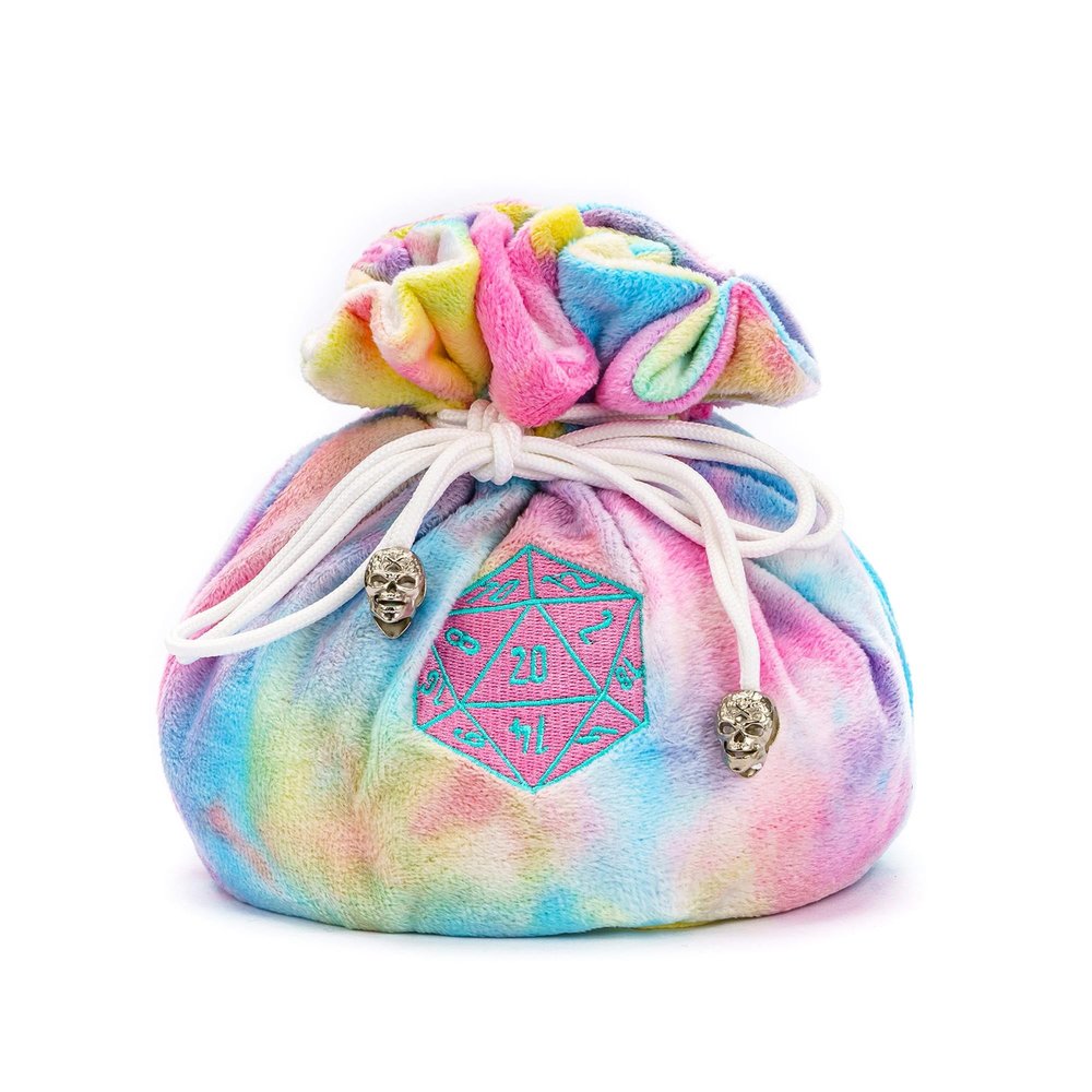 KSNDie DND Dice Bags Large with Pockets Rainbow Storage Bag with D20 Logo for RPG Game Dices - Capacity 200+ Dice