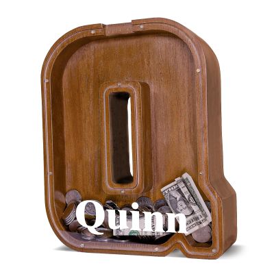 12" Custom Extra Large Wooden Letter Piggy Bank (Laser Engraved Name) Personalized Piggy Bank for Kids Boys Girls Customized Coin Bank Perfect Personalized Gift for Birthday and Festival-Q Piggy Bank