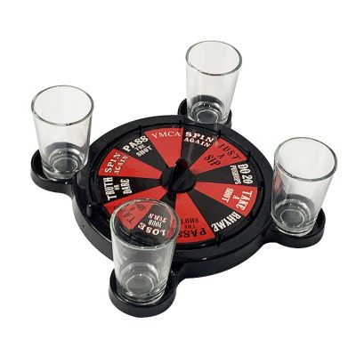 GeRRiT Roulette Sets Black Roulette Set with 4 Wine Glasses Very Smooth Spinning Action Turntable Drinking Games Roulette Shots for Game Night Party Games